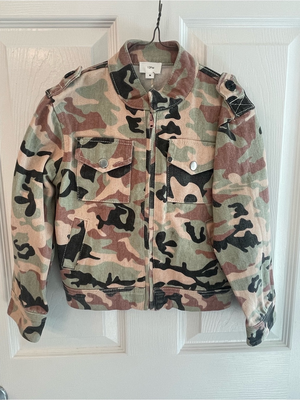 12 Pm By Mon Ami Kids Camo Zip Jacket in Green and Brown